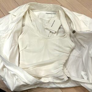 New with tags Alexander Wang White Falling Shoulder Cut Off Sleeve Top Sz 10